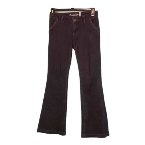 American Rag Blue Jean Trouser Dark Wash Denim Contrast Stitching Stretch Flare - Picture 1 of 7